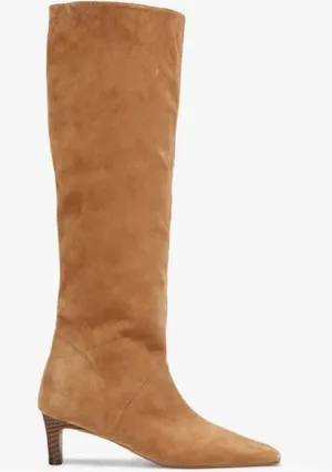 NEW Knee High Vegan Suede Boots Wide Calf Kitten Heel Pointed Toe 7 thumbnail 1