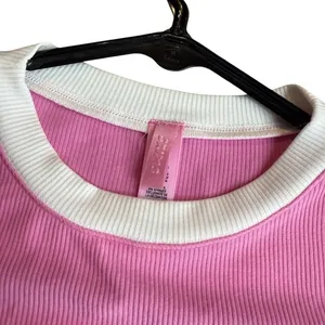 Skims Size M Ringer Long Sleeve Crop‎ Top Bubblegum Pink Soft Lounge Ribbed thumbnail 2