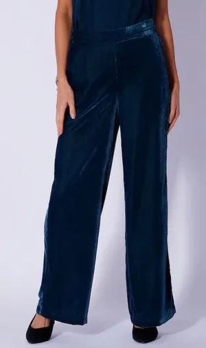 Wynne Collection Teal Blue Velvet Wide Leg Pants XL Elastic Waist Flowy‎ Elegant thumbnail 1
