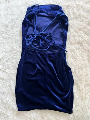 Lucy in the Sky Royal Blue Velvet Lace-Up Backless Mini Dress thumbnail 2