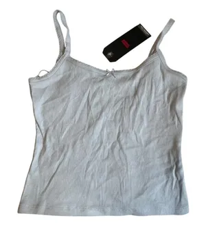 Levis Womens Ribbed Cami Top Light Blue‎ Scalloped Trim Bow Small NWT thumbnail 1
