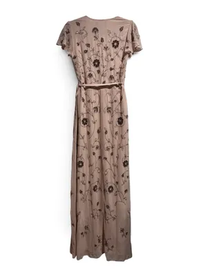 BHLDN Anthropologie Plymouth Floral Beaded Blush Maxi Wrap Dress | Size 4 thumbnail 4