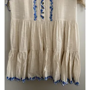 Free People Santiago Embroidered Boho Mini Dress Ivory and Blue‎ Size Medium thumbnail 5