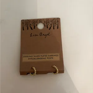 NWT Lisa Angel Gold Sterling Silver Dotted Huggie Hoop Earrings thumbnail 2