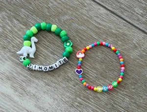Handmade NEW Lot Of 2 Kandi Bracelets EDM Rave Festival Dinosaur PLUR Colorful Fun thumbnail 1