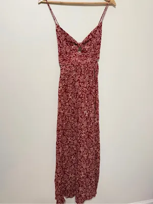 ZARA Paisley Floral Boho Dress Size Medium Side Cut out Burnt Orange thumbnail 2