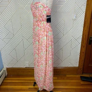 Zara‎ Basic Floral Strapless Maxi Dress in Pink Boho Draped Size US XS thumbnail 9