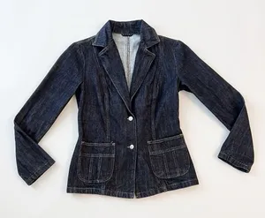 Sisley‎ Jeans Jacket Size 44 Small Made In Italy Dark Wash Tailored Indigo thumbnail 1