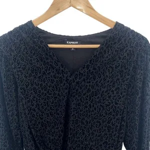 Express Womens Jacquard Velvet Leopard Sparkly Long‎ Sleeve Bodysuit Black XS thumbnail 2