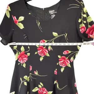 Vintage 90s Dawn Joy Floral Midi Dress Womens 5/6 Black Red Rose Romantic Goth thumbnail 7