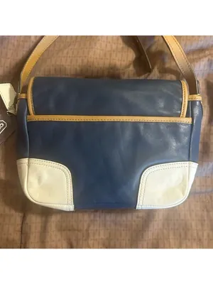 COACH 2014 Hadley Tricolor Colorblock blue tan & white leather crossbody thumbnail 5