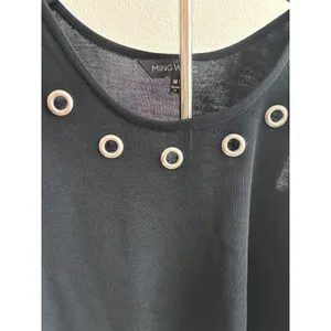 Ming Wang Knit Tank Top Women Size M Black‎ Grommet Neckline Sleeveless Shell thumbnail 5