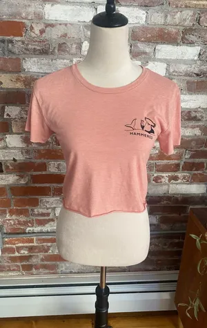 Beach Bum Threads Surf Club Crop Tee Small Pink Hammerhead Shark Graphic T-Shirt thumbnail 1