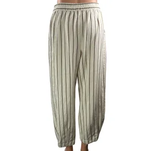 Zara Womens Cream Black Striped Elastic Waist Drawstring Wide Leg Trouser Pant S thumbnail 3