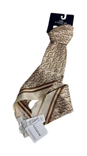 Coach CCH STK Logo Print Silk Square Scarf 33.5" x 33.5" brown tan cream NEW thumbnail 1