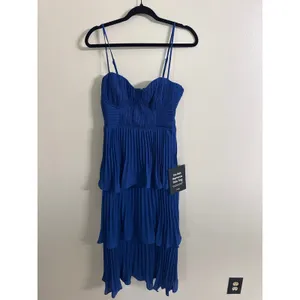 Lulus Cascading Crush Cobalt Blue Tiered Bustier Midi Dress thumbnail 4