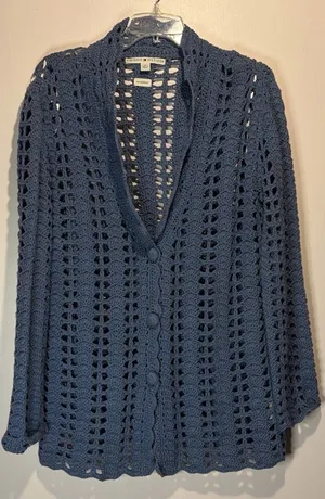 Tommy Hilfiger Vintage Handknit Blue Open Front Knit Cardigan Buttons Size M thumbnail 1