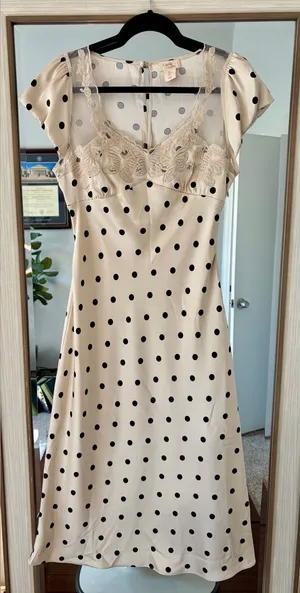 Camila Coelho Polka Dot Lace Butterfly Maxi Dress Cream and Black size Small S thumbnail 1