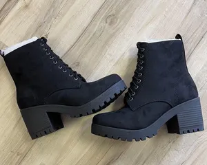 Soda Black Vegan Suede Chunky Heel Ankle Boot thumbnail 2