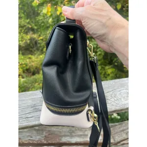 Steve Madden Backpack With Top Handle Purse Faux Leather Black Cream thumbnail 3