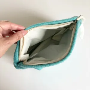 Wool Llama & Cactus Handmade in Peru Makeup Travel Cosmetics Bag Turquoise thumbnail 7