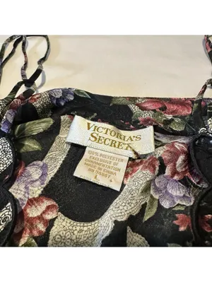 Vintage Victoria’s Secret Black Floral Pajama Lingerie Cropped Cami Top Sz Large thumbnail 10