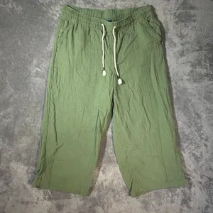 Old Navy XL Green Crinkle Gauze Wide Leg Crop Pants 100% Cotton Lagenlook Goblin thumbnail 3