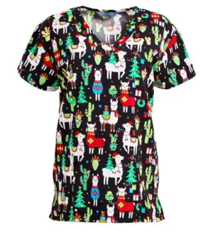 Gabby Brooke Women’s Size Medium Christmas Lama 2 Pockets V-Neck Scrub Top NWT thumbnail 1