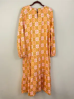 Ivy City Co Imogen Dress Orange Pink Floral Tie Neck Long Sleeve Maxi‎ Size XS thumbnail 9