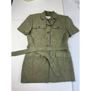 Dressbarn Olive Green Safari Style Short Sleeve Belted Shirt‎ Dress Sz 4 thumbnail 4