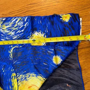 Oblong 100% Charmeuse Silk Scarf Van Gogh "The Starry‎ Night" Oil Painting thumbnail 6