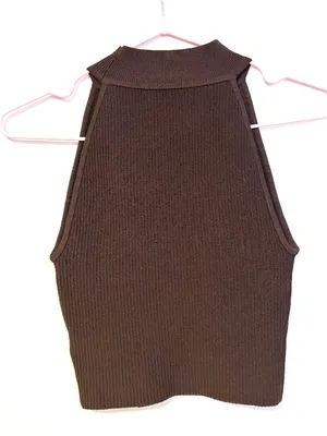 Babaton Aritzia Sleeveless Mock Neck Ribbed Knit Crop Top Brown Womens Size XS thumbnail 2