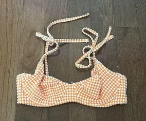 Abercrombie and Fitch orange gingham curve love seersucker tie bikini top thumbnail 3
