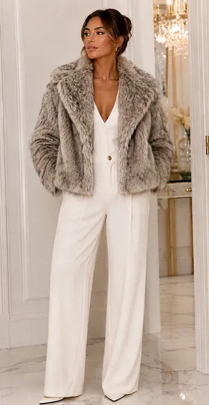 Abercrombie & Fitch Faux Fur Coat Gray Glam Luxe Winter Mob Wife Holiday Jacket Size S thumbnail 1