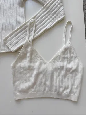 Abercrombie & Fitch Cream Ribbed Cardigan and Cropped Camisole Set Size Medium thumbnail 4