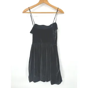 Abercrombie & Fitch Velvet Mini Dress M Black Party Bubble Hem Grunge Goth Soft thumbnail 5