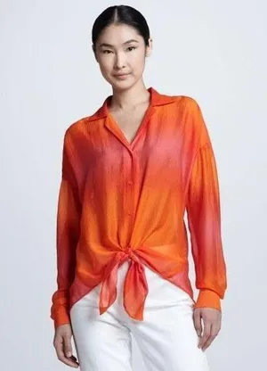 Layfette 148 NY | M| Pure Silk Semi Sheer Ombre Button Up Top Blouse Women's thumbnail 1