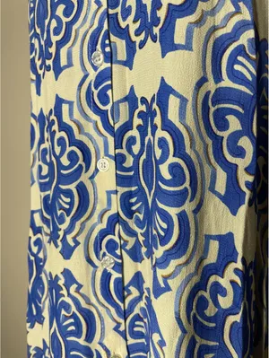 Zara Blue & White Printed Midi Dress Sz S Coastal Grandma thumbnail 7