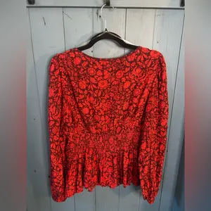 Knox Rose Crimson Floral Balloon Sleeve Blouse | XL thumbnail 4