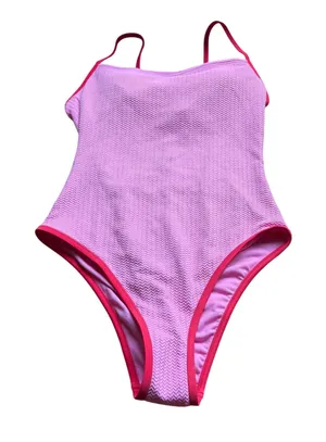 Shade & Shore Small Pink Textured One Piece Swimsuit Scoop Neck Adjustable Red thumbnail 1