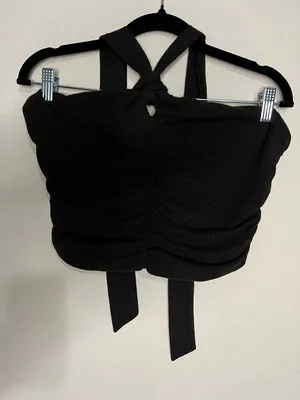En‎ Elly Anthropologie NWT Black Halter Ruched Crop Top thumbnail 2