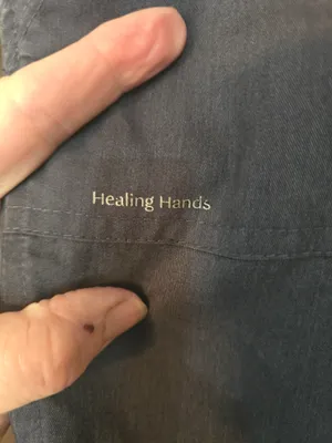 Healing Hands Blue/gray Medical Scrub Top with Subtle Logo Large thumbnail 2