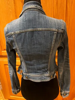 Anthropologie Pilcro‎ AVIE Classic Denim Trucker Jacket Leather Detail Size XS thumbnail 7