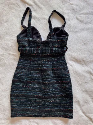 NWT Lovers and Friends Luz Tweed Mini Dress XS Black Blue Multi Belted Revolve thumbnail 9