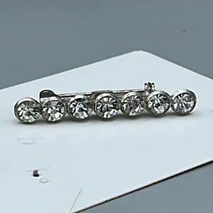Vintage crystal bar brooch Silver thumbnail 3