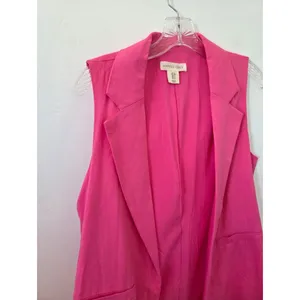 Happily Grey Pink Linen Sleeeveless Blazer Jacket Vest Open Front Spring Small thumbnail 2