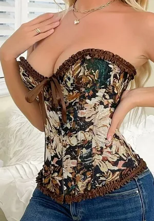 Renaissance Corset Top Floral Bustier Lace Up Boned Overbust Lingerie Bodyshaper thumbnail 1
