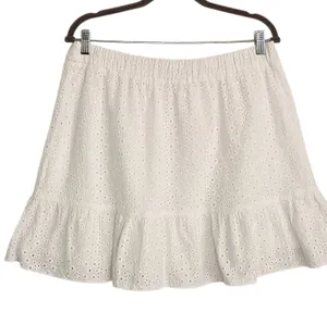 LOFT White Eyelet Ruffle Trim Pull-On Mini Skirt Size Large thumbnail 1