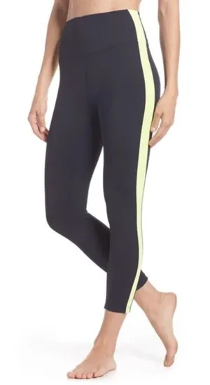 Splits59 Navy yellow striped cropped high rise leggings size medium thumbnail 1
