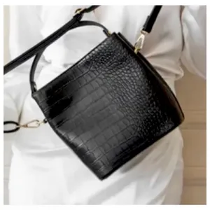 NWT AOTA Elena Crossbody Bucket Bag in Black Croc Vegan Leather thumbnail 10